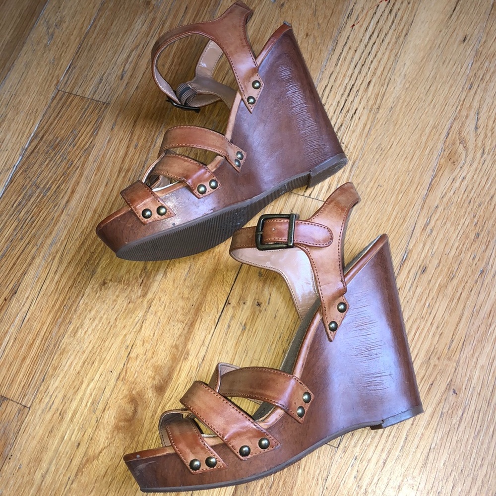 Sam Edelman tan leather wooden platform sandals - Picture 4 of 7